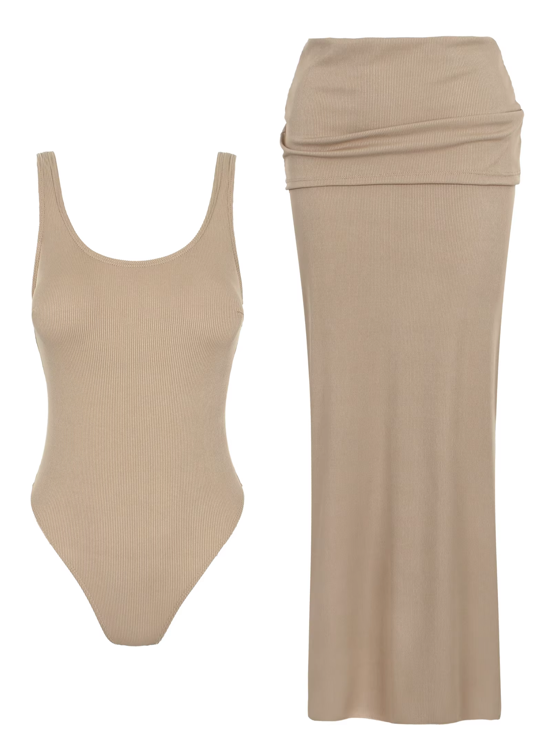 Cut-Out Swimsuit Set with Maxi Skirt Cover-Up