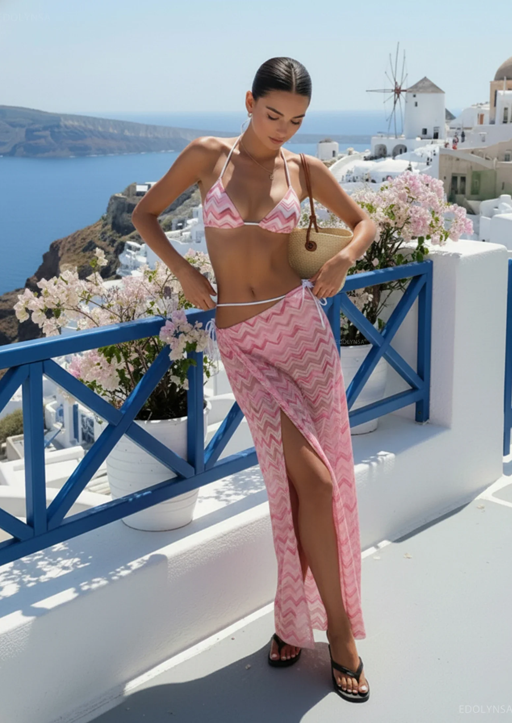 Halter Bikini Set with Sarong Cover-Up (3 Piece)