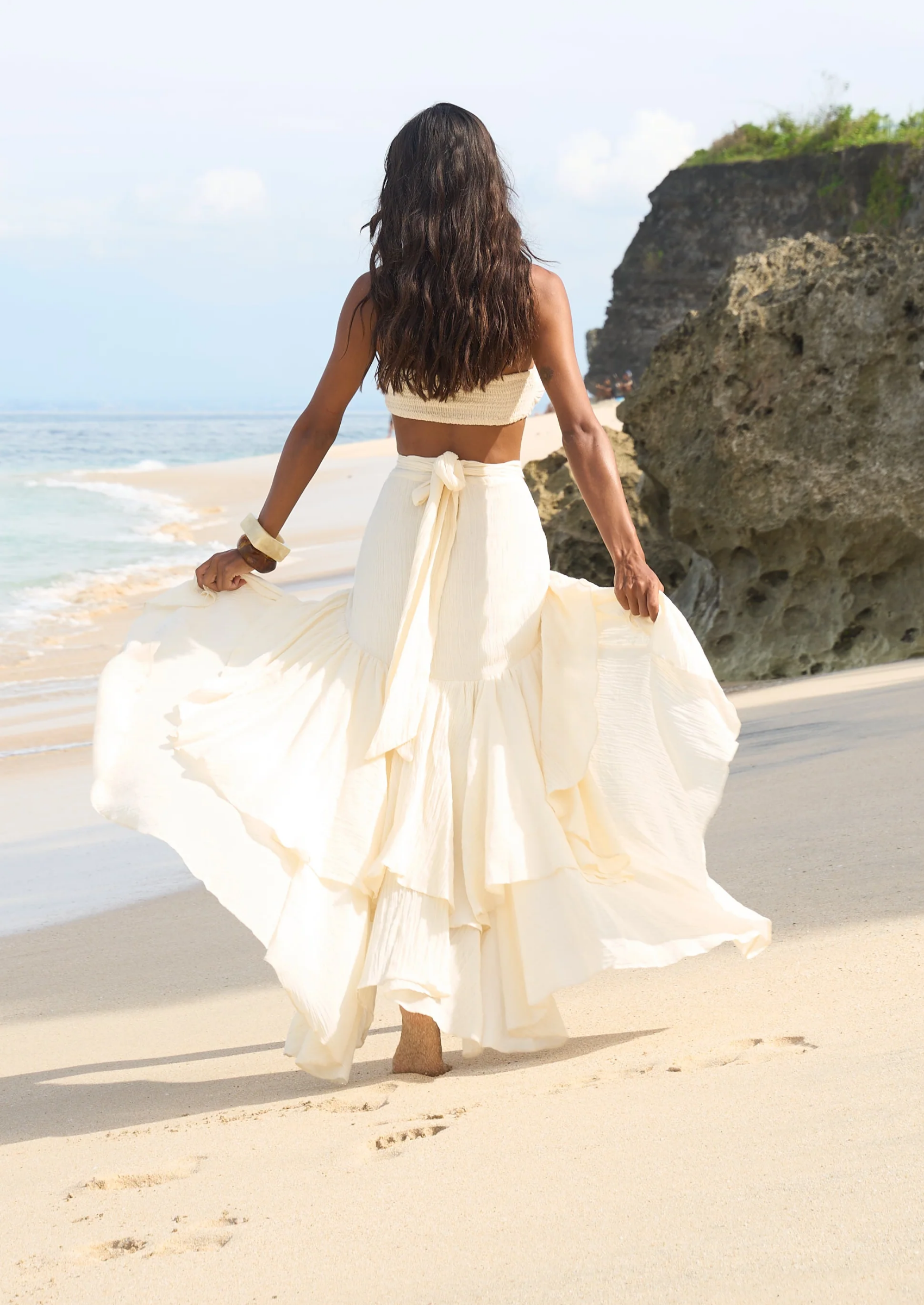 Ruffled Bandeau Top and High-Low Skirt Set (2 Piece)