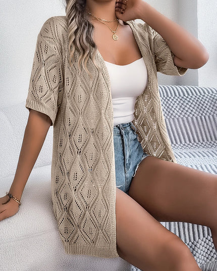 Hollow Out Short Sleeve Knit Cardigan