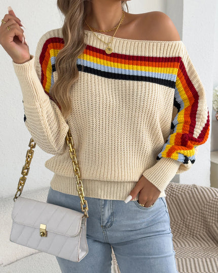 Contrast Striped Lantern Sleeve Sweater