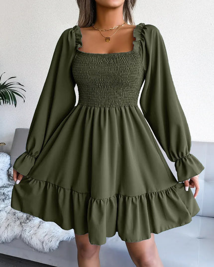 Flared Ruffled Square Neck Dress