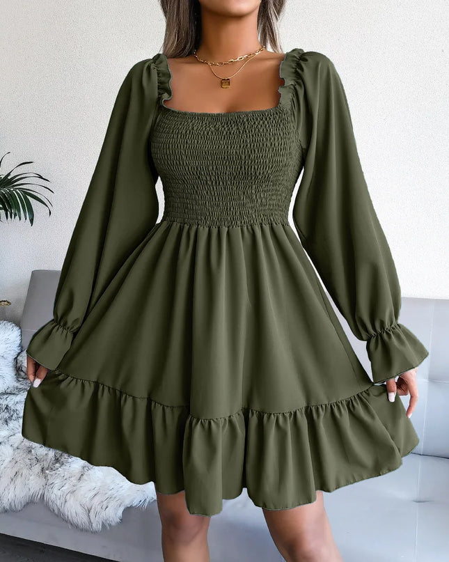 Flared Ruffled Square Neck Dress