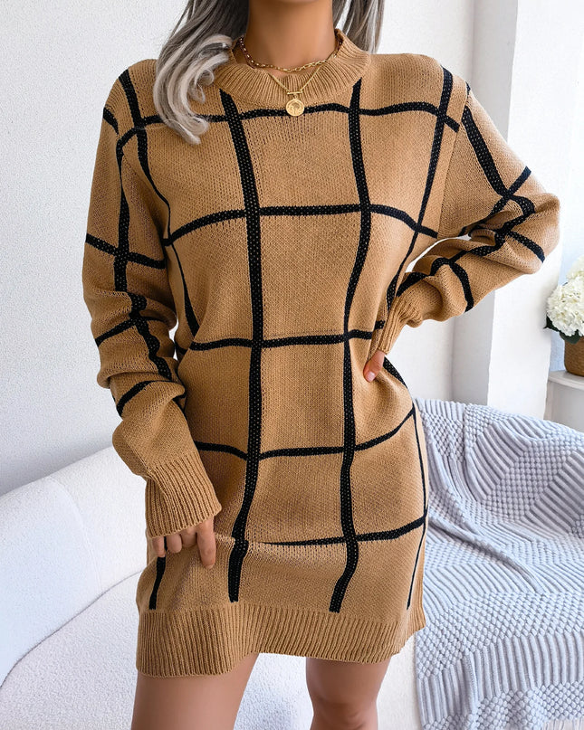 Plaid Knit Sweater Dress