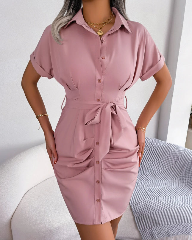 Button Pleated Pencil Dress