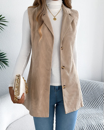 Corduroy Sleeveless Lapel Coat