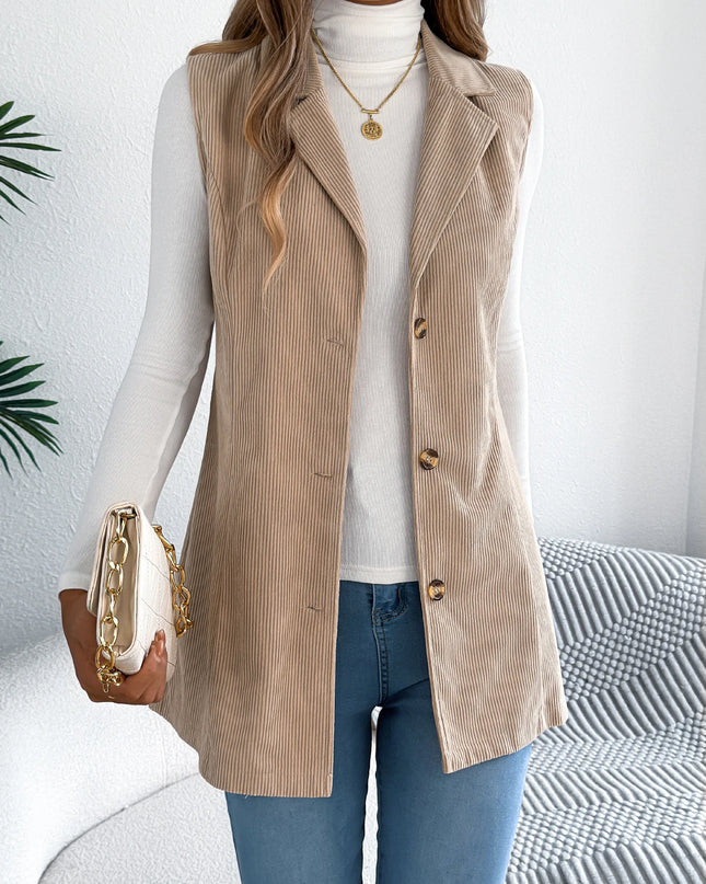Corduroy Sleeveless Lapel Coat