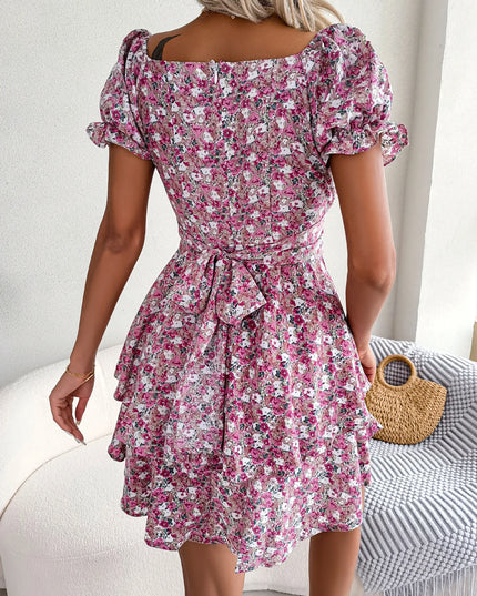Floral Pleated Short Sleeve Dress