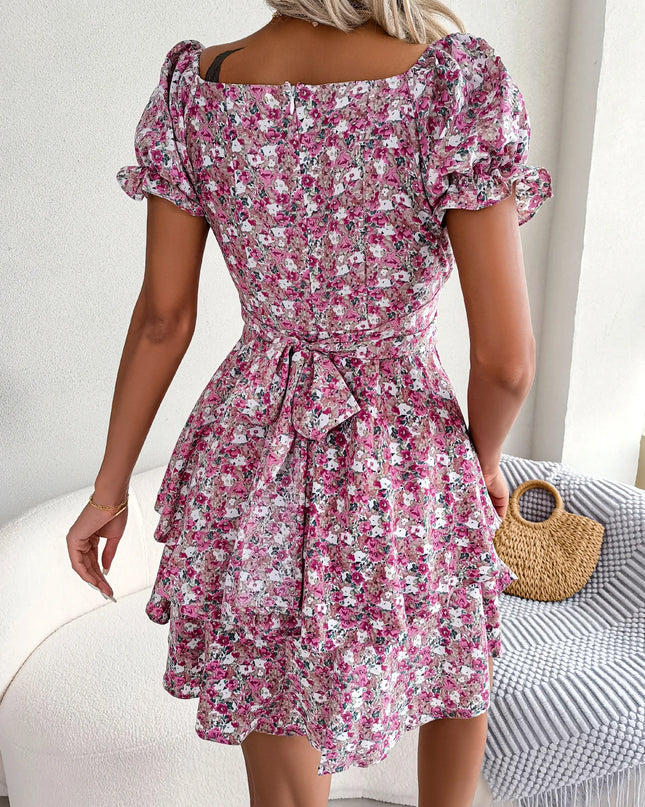 Floral Pleated Short Sleeve Dress