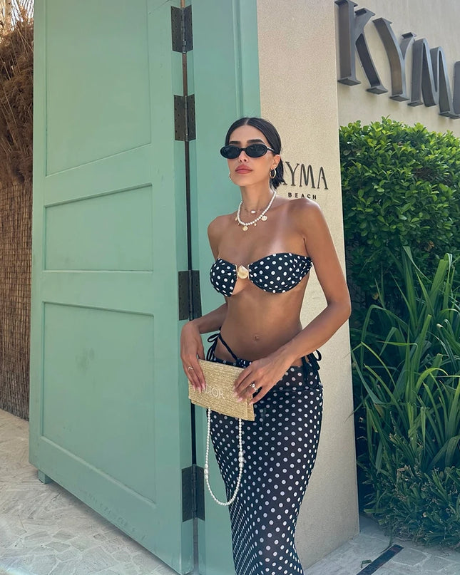 Dot Bandeau Bikini & Skirt Set