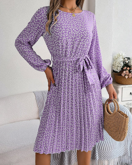 Lace Up Lantern Sleeve Floral Dress