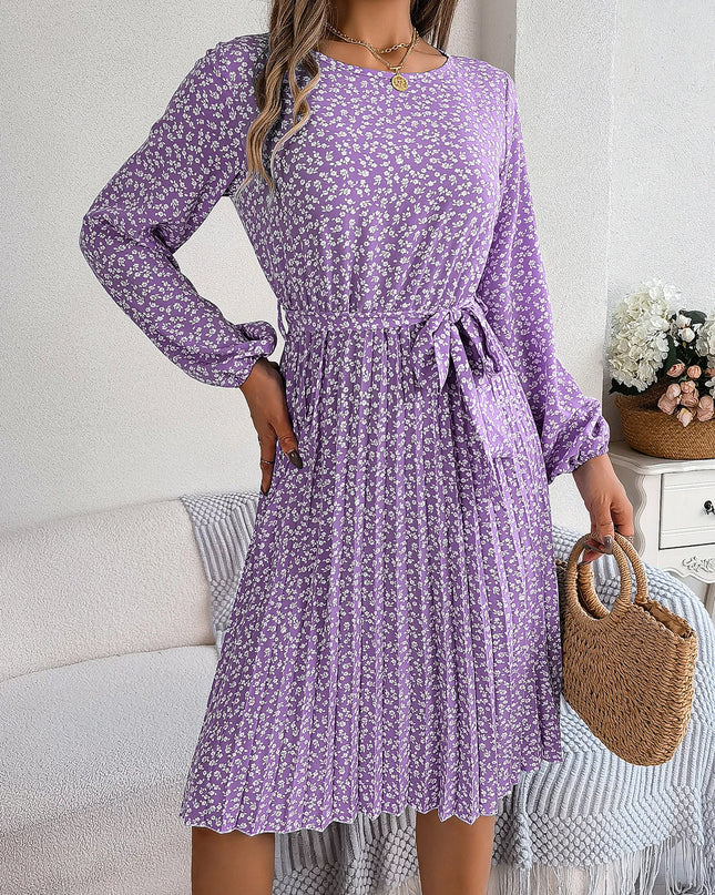 Lace Up Lantern Sleeve Floral Dress