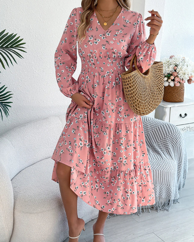 Floral Long Sleeve V-Neck Dress