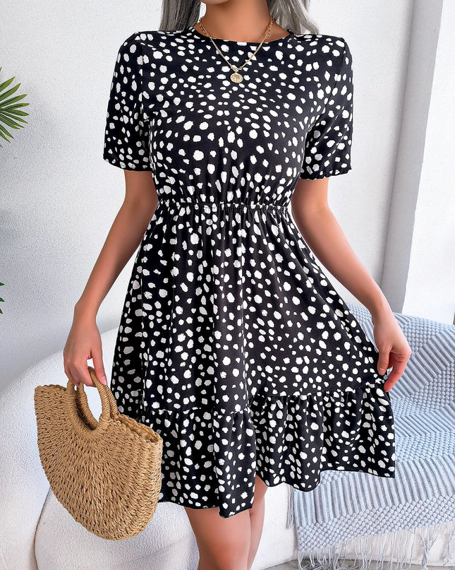 Leopard Print Ruffled A Line Dress