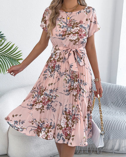 Floral Lace-Up Short Sleeve Dress