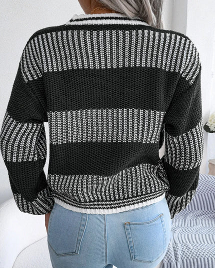Contrast Striped Round Neck Pullover