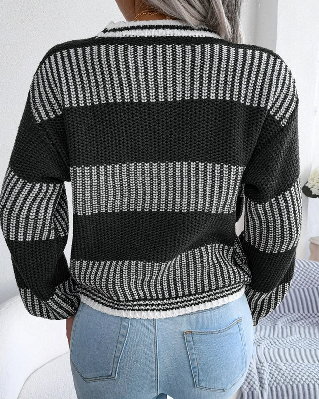 Contrast Striped Round Neck Pullover