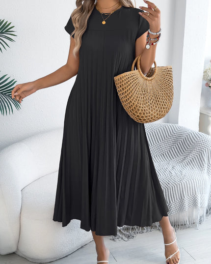 Solid Color Maxi Dress with Pleated Swings
