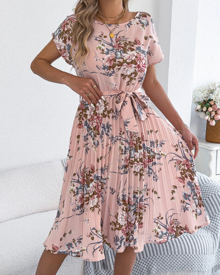 Floral Lace-Up Short Sleeve Dress