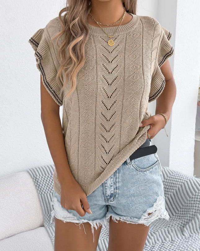 Hollow Out Short Sleeve Round Neck Pullover
