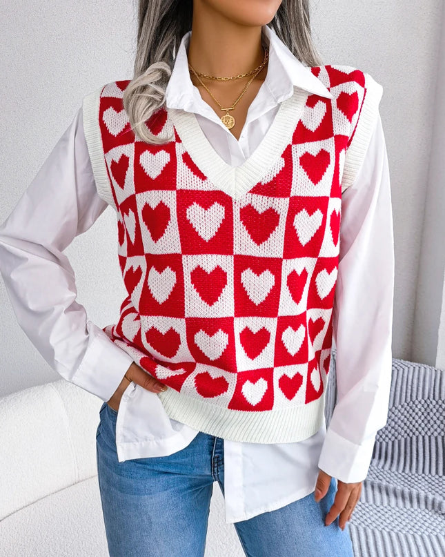 Heart Pattern Sleeveless Sweater Vest