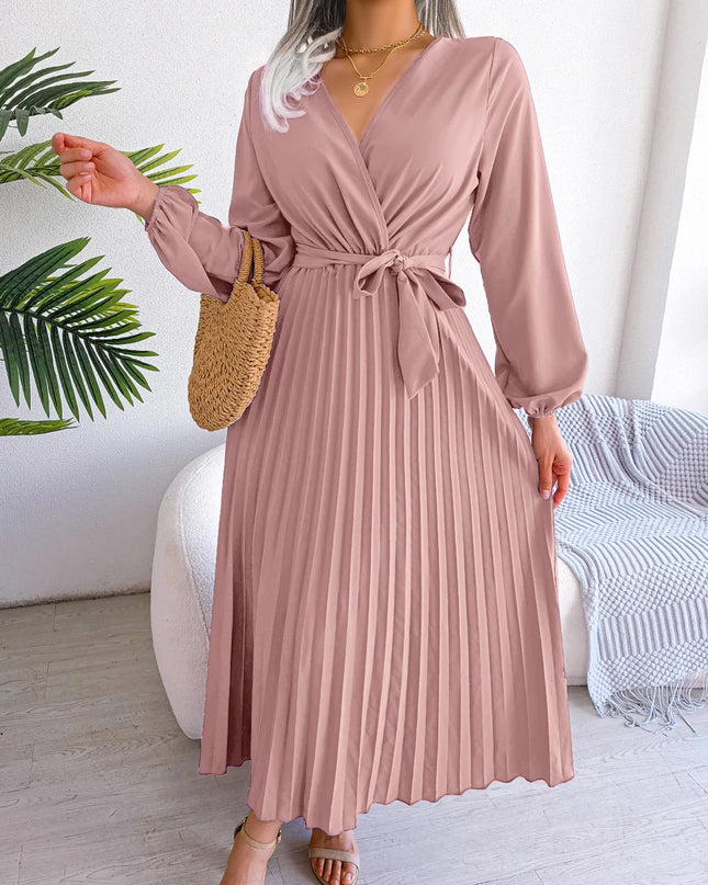 V Neck Pleated Maxi Dress