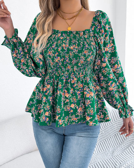 Floral Print Ruffled Chiffon Shirt