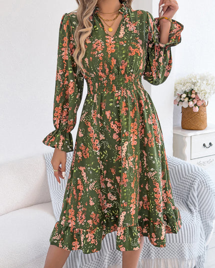 Floral Ruffled A-Line Long Dress