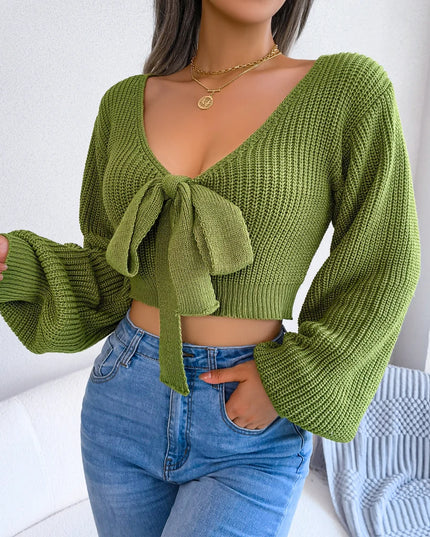 Bow Long Sleeve Knit Crop Top