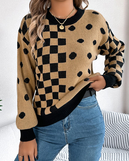 Grid Dot Long Sleeve Pullover