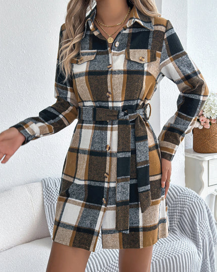 Plaid Belted Jacket Dress