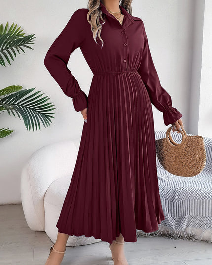 Solid Color Polo Neck Flare Dress