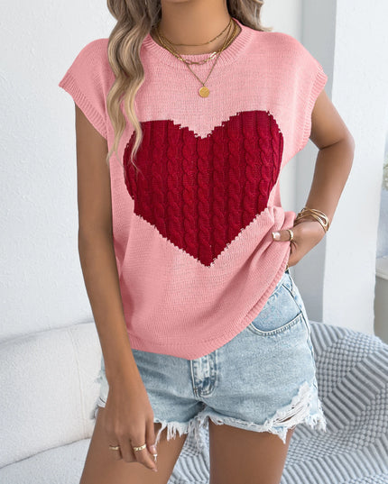 Heart Pattern Short Sleeve Knit Top
