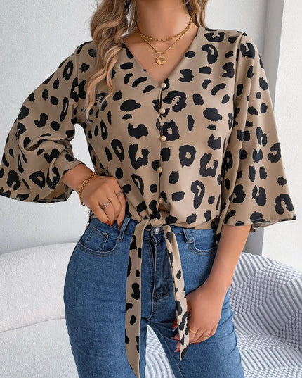 Leopard Print Tie-Bow Blouse