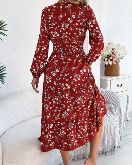 Floral Long Sleeve V-Neck Dress