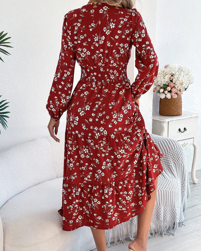 Floral Long Sleeve V-Neck Dress