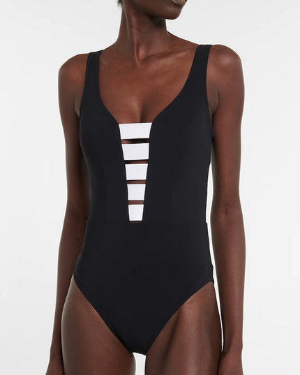 V-Neck Splice One-Piece