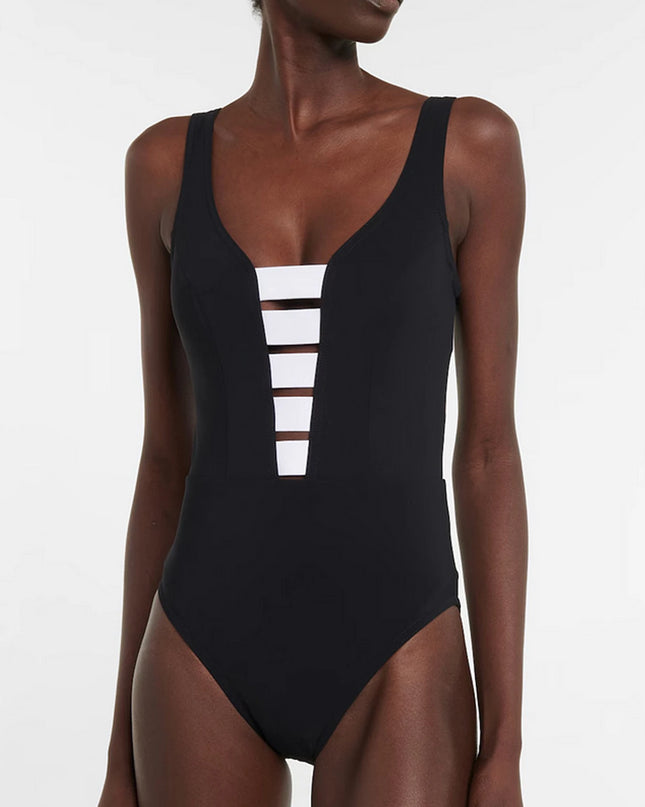 V-Neck Splice One-Piece