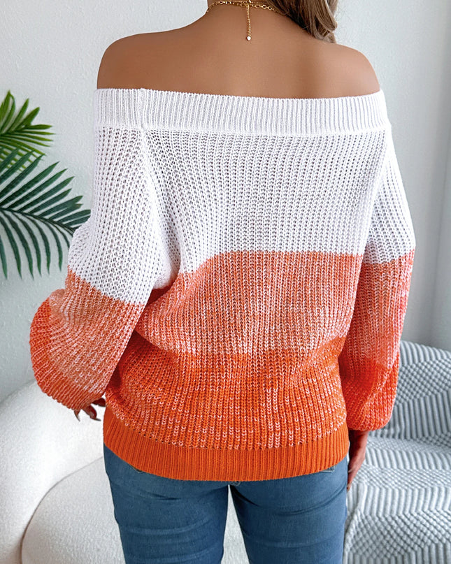 Striped Off-Shoulder Lantern-Sleeve Sweater