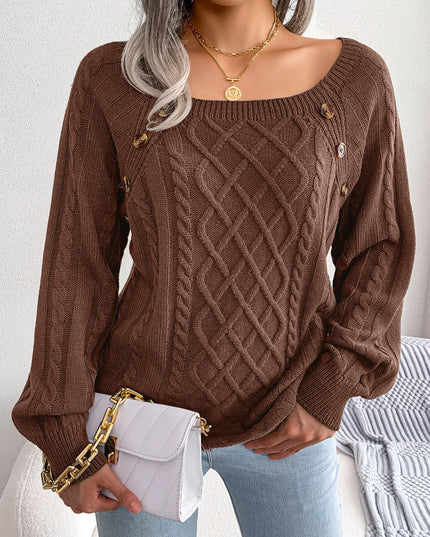 Square Collar Button Knit Pullover