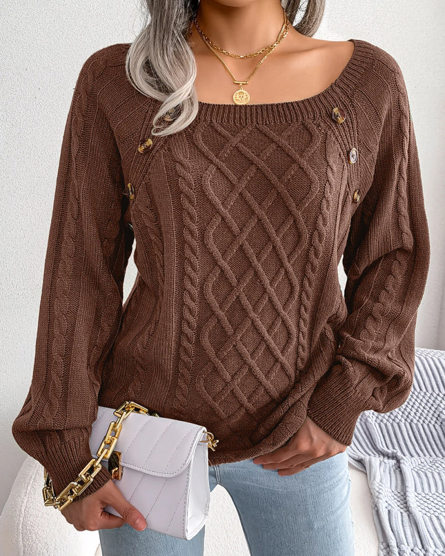 Square Collar Button Knit Pullover