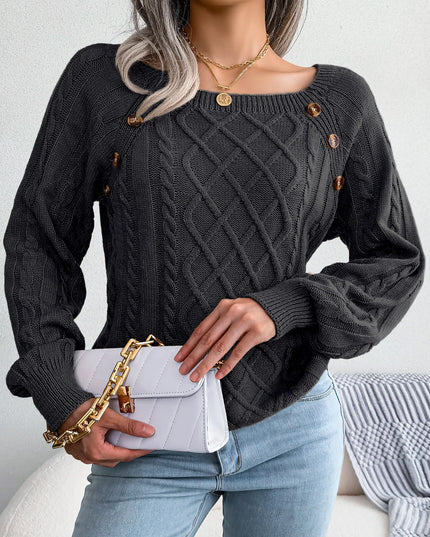 Square Collar Button Knit Pullover