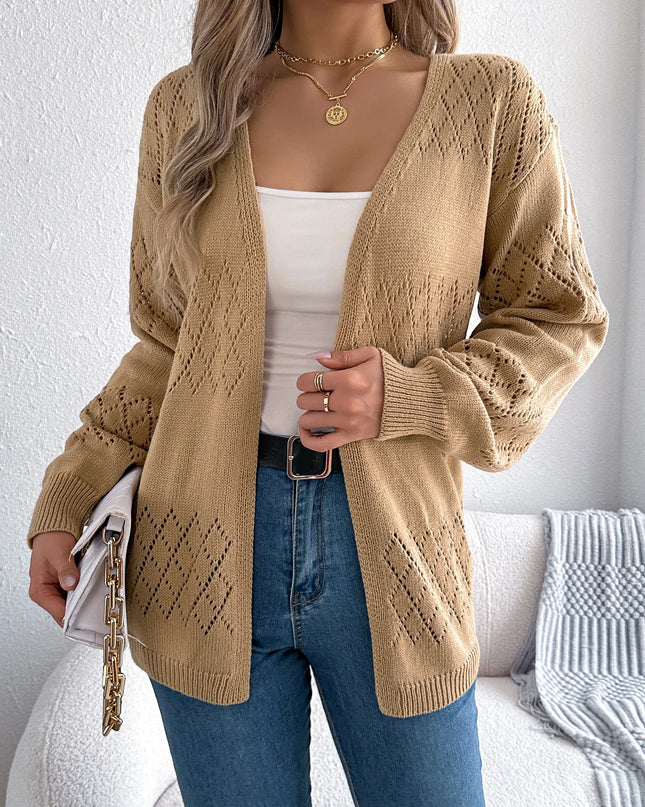 Diamond Grid Hollow Out Cardigan