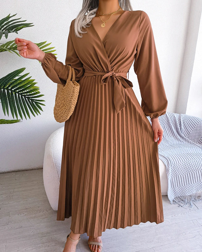 V Neck Pleated Maxi Dress