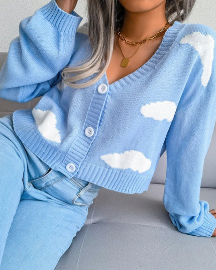Autumn Winter Cloud Knit V-Neck Sweater