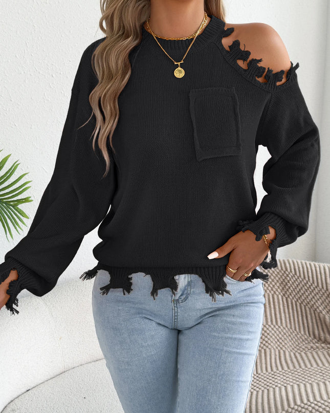 Off Shoulder Tassel Sweater