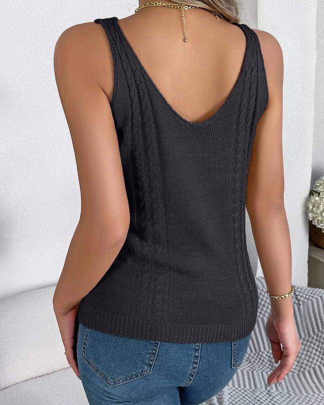 V Neck Hollow Out Sleeveless Knit Vest