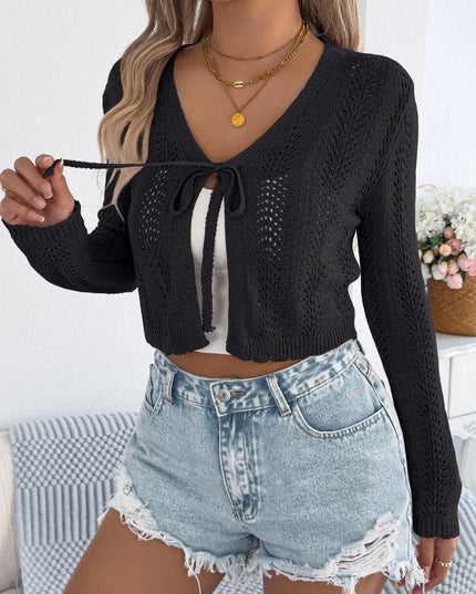 Lace Up Hollow Knit Cardigan