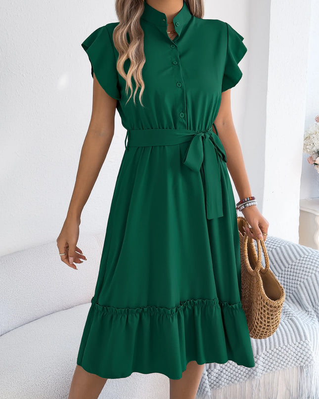 Ruffle Edge Belted Dress