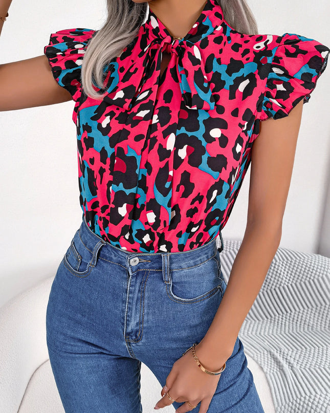 Leopard Print Ruffled Chiffon Blouse